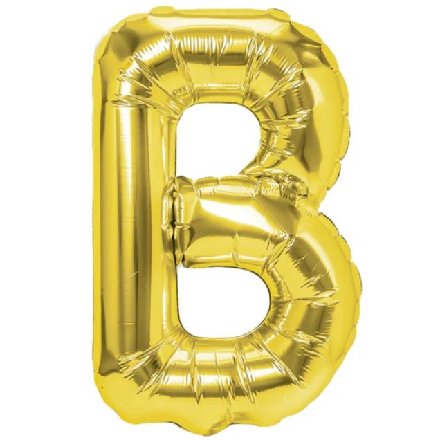 Balon Folie Metalizata Litera B, Decor Petrecere Aniversara, Compatibil Heliu sau Aer, Include Pai Umflare, Aluminiu, 40 cm, Auriu