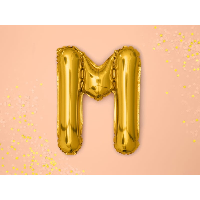 Balon Folie Metalizata Litera M, Balon Aniversar pentru Aer sau Heliu, Folie Aluminiu, Inclus Pai Umflare, 40 cm, Auriu