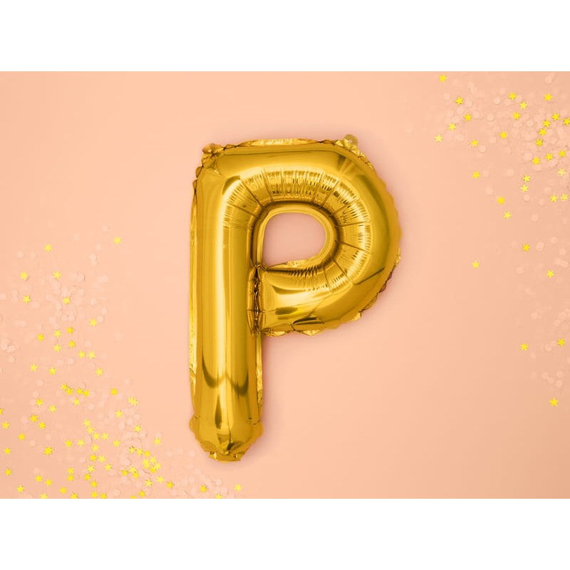 Balon Folie Metalizata Litera P, Balon Aniversar pentru Aer sau Heliu, Folie Aluminiu, Inclus Pai Umflare, 40 cm, Auriu