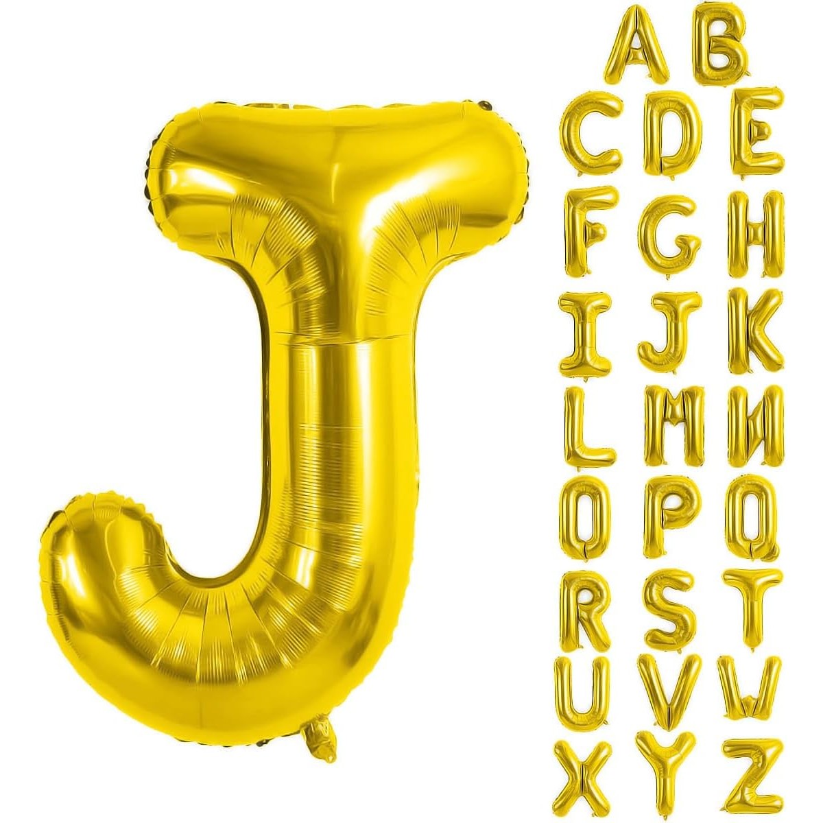 Balon Folie Metalizata Litera J, Decoratiune Petrecere Umflare Aer sau Heliu, Aluminiu, Inaltime 40 cm, Pai Inclus, Auriu