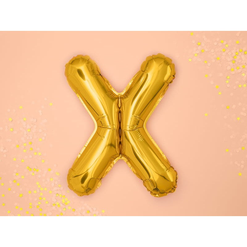 Balon Folie Metalizata Litera X, Decor Petrecere Aniversara, Umflare Aer sau Heliu, Folie Aluminiu, Pai Inclus, 40 cm, Auriu