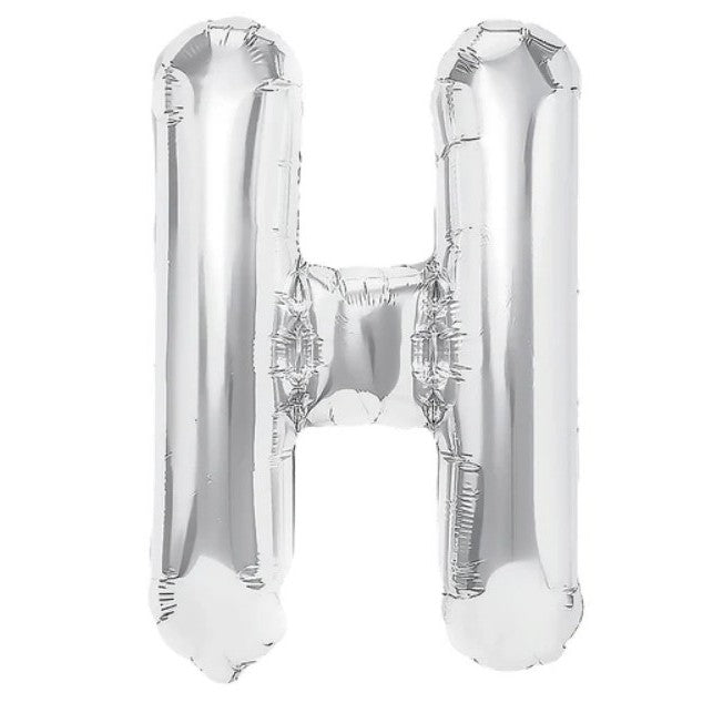 Balon Folie Metalizata Litera H, Decoratiune Petrecere Aniversara, Umflare Heliu sau Aer, Include Pai, Argintiu, 40 cm