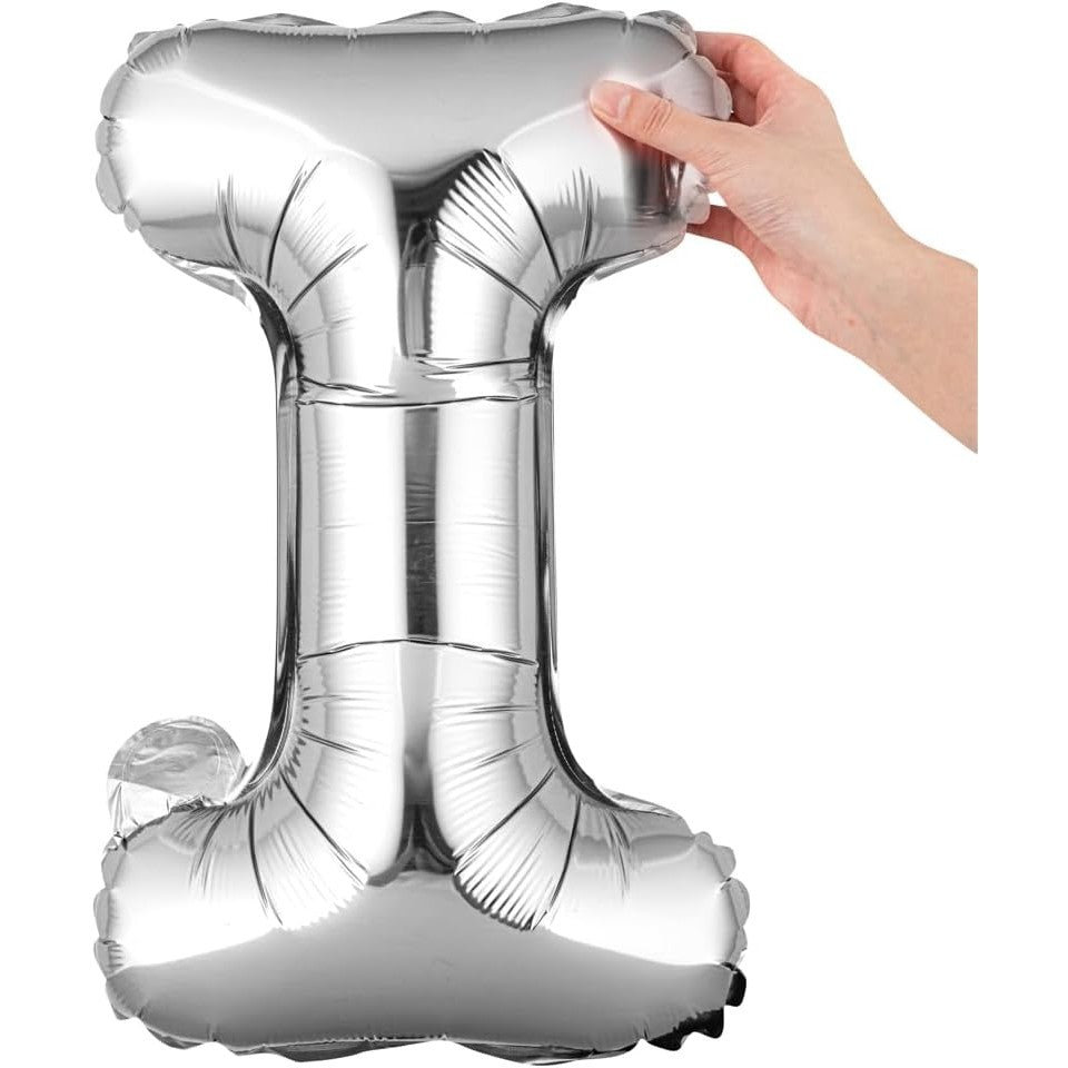 Balon Folie Metalizata Litera I, Dimensiune 40 cm, Umflare cu Heliu sau Aer, Aluminiu, Include Pai Umflare, Argintiu