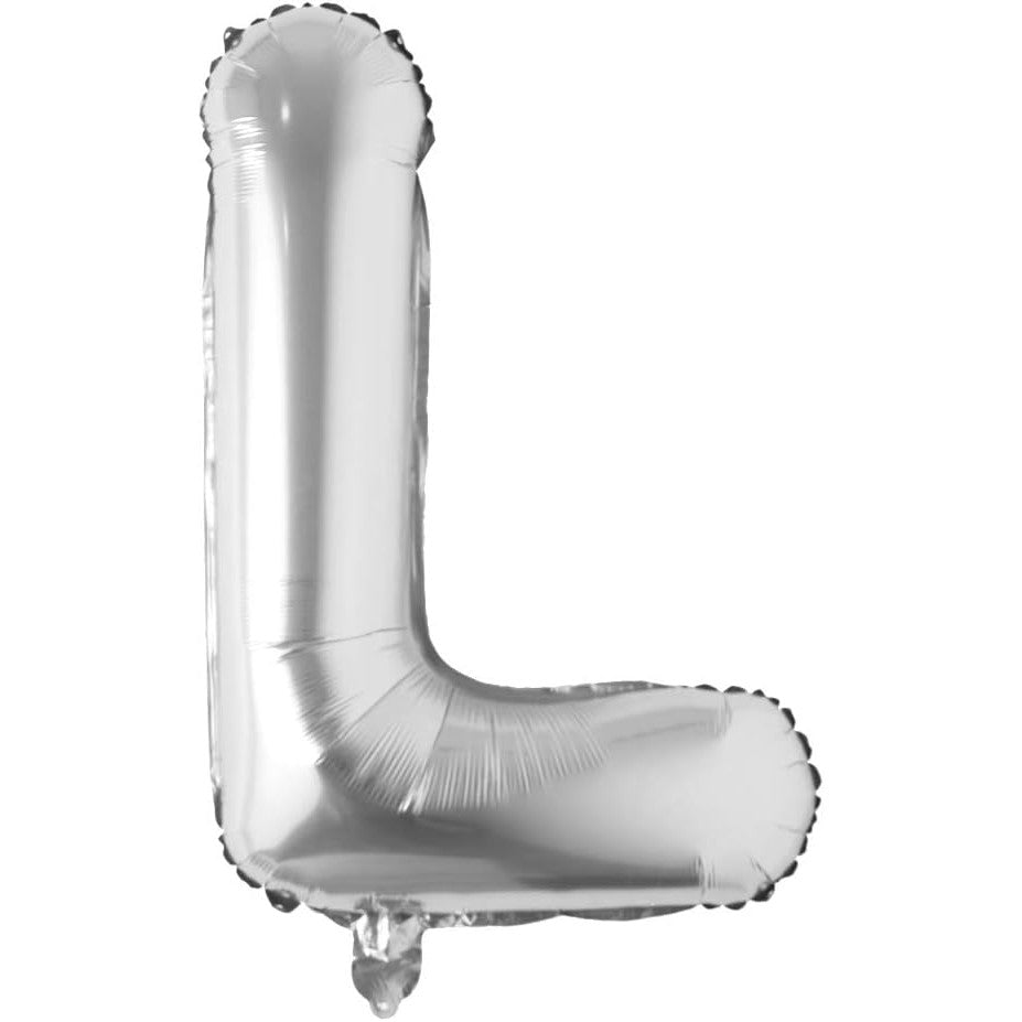 Balon Folie Metalizata Litera L, Decoratiune Petrecere Aniversara, Compatibil Heliu sau Aer, Include Pai de Umflare, Argintiu, 40 cm