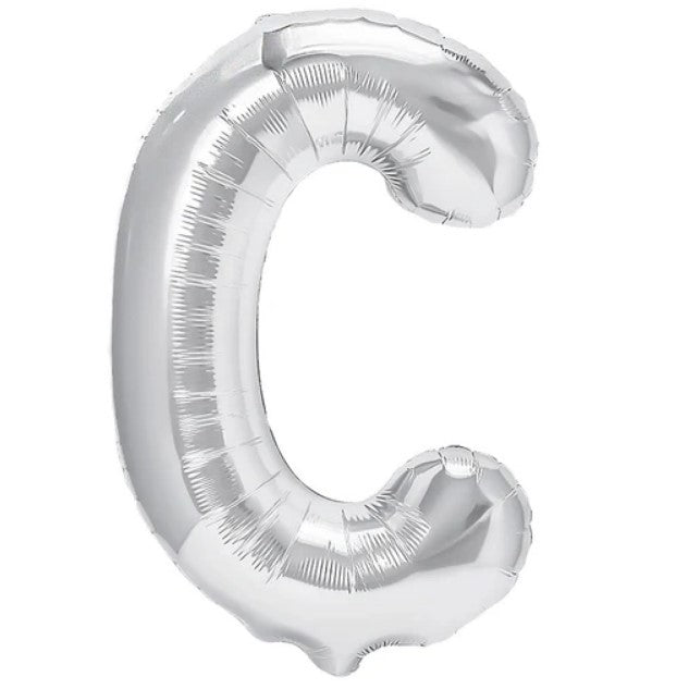 Balon Folie Metalizata Litera C, Umflare Heliu sau Aer, Decoratiuni Petrecere cu Pai Inclus, Aluminiu, 40 cm, Argintiu