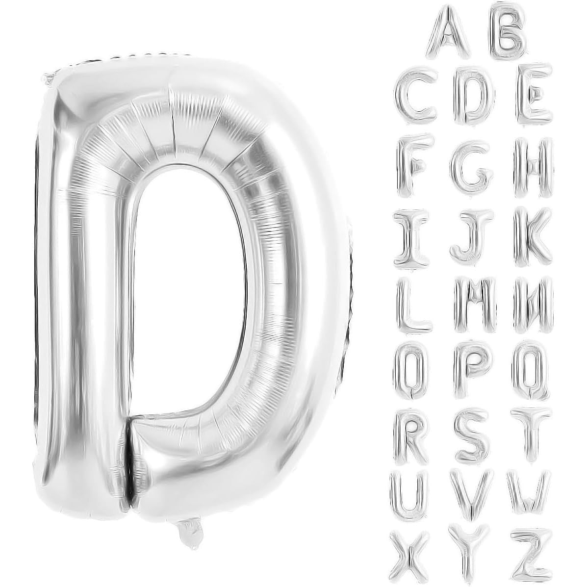 Balon Folie Metalizata Litera D, Decoratiune Petrecere Aniversara, Umflare Heliu sau Aer, Include Pai de Umflat, Argintiu, 40 cm