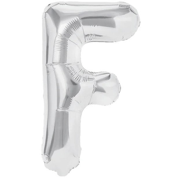 Balon Din Folie Metalizata Litera F, Decor Petrecere Si Aniversare, Umflare Aer Sau Heliu, Pai Inclus, Argintiu, 40 cm