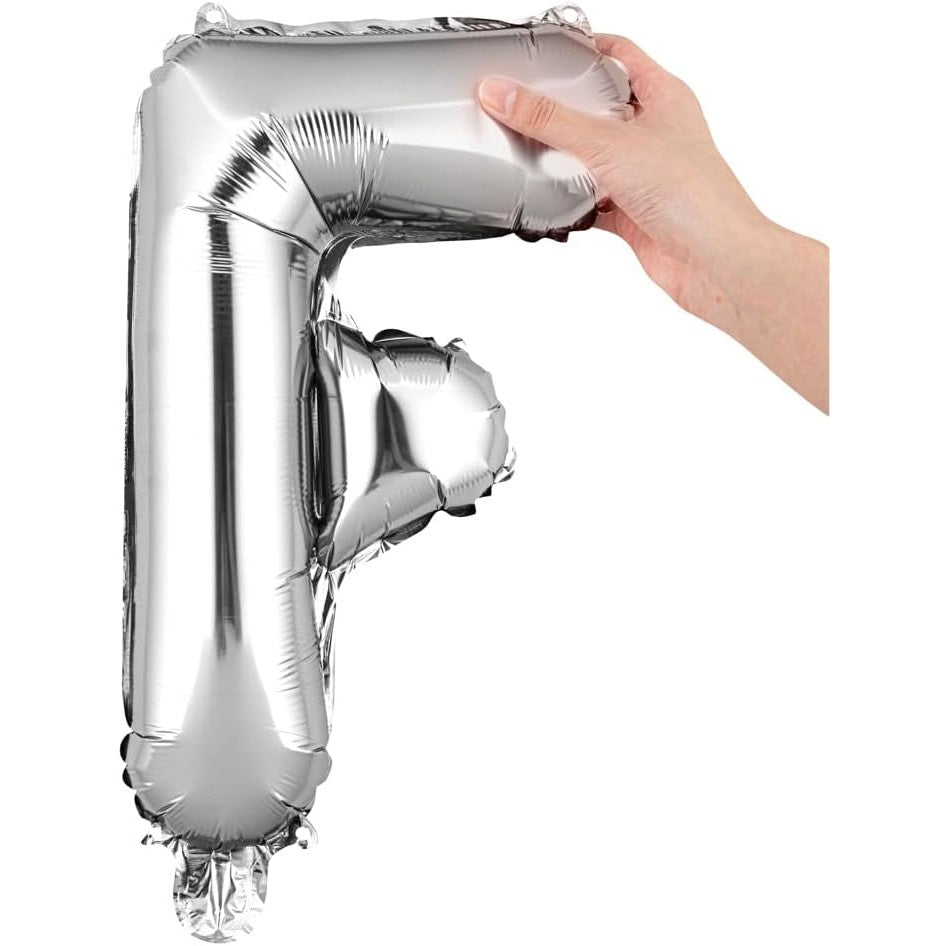Balon Din Folie Metalizata Litera F, Decor Petrecere Si Aniversare, Umflare Aer Sau Heliu, Pai Inclus, Argintiu, 40 cm