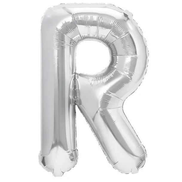 Balon Folie Metalizata Litera R, Decoratiune Petrecere Aniversara, Compatibil Heliu sau Aer, Include Pai de Umflare, Argintiu, 40 cm