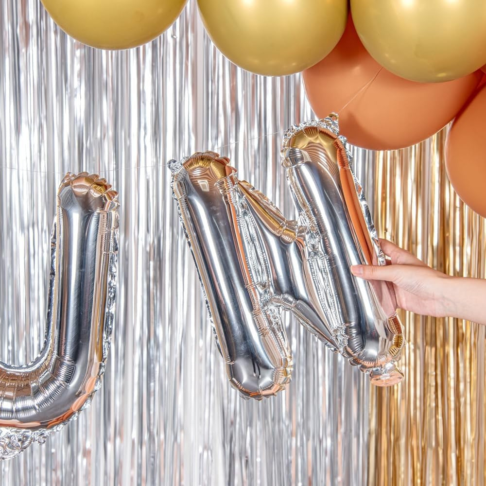 Balon Folie Metalizata Litera N, Decoratiune Petrecere Umflarea cu Heliu sau Aer, Aluminiu, Inaltime 40 cm, Pai Inclus, Argintiu