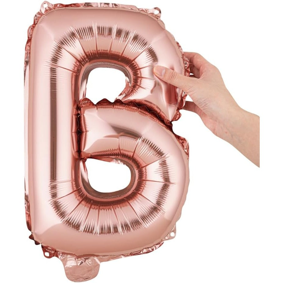 Balon Folie Metalizata Litera B, Decoratiune Petrecere Aniversara, Umflare Heliu sau Aer, Pai Inclus, Aluminiu, 40 cm, Rose Gold