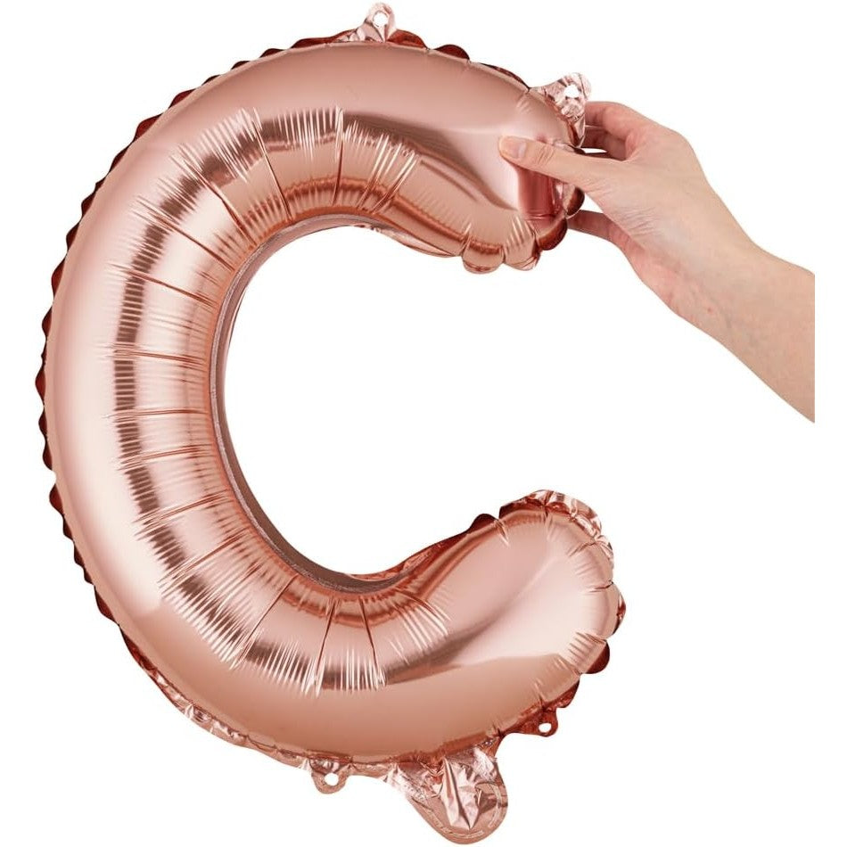 Balon Folie Metalizata Litera C, Model Aniversar, Umflare Aer sau Heliu, Include Pai, Rose Gold, 40 cm