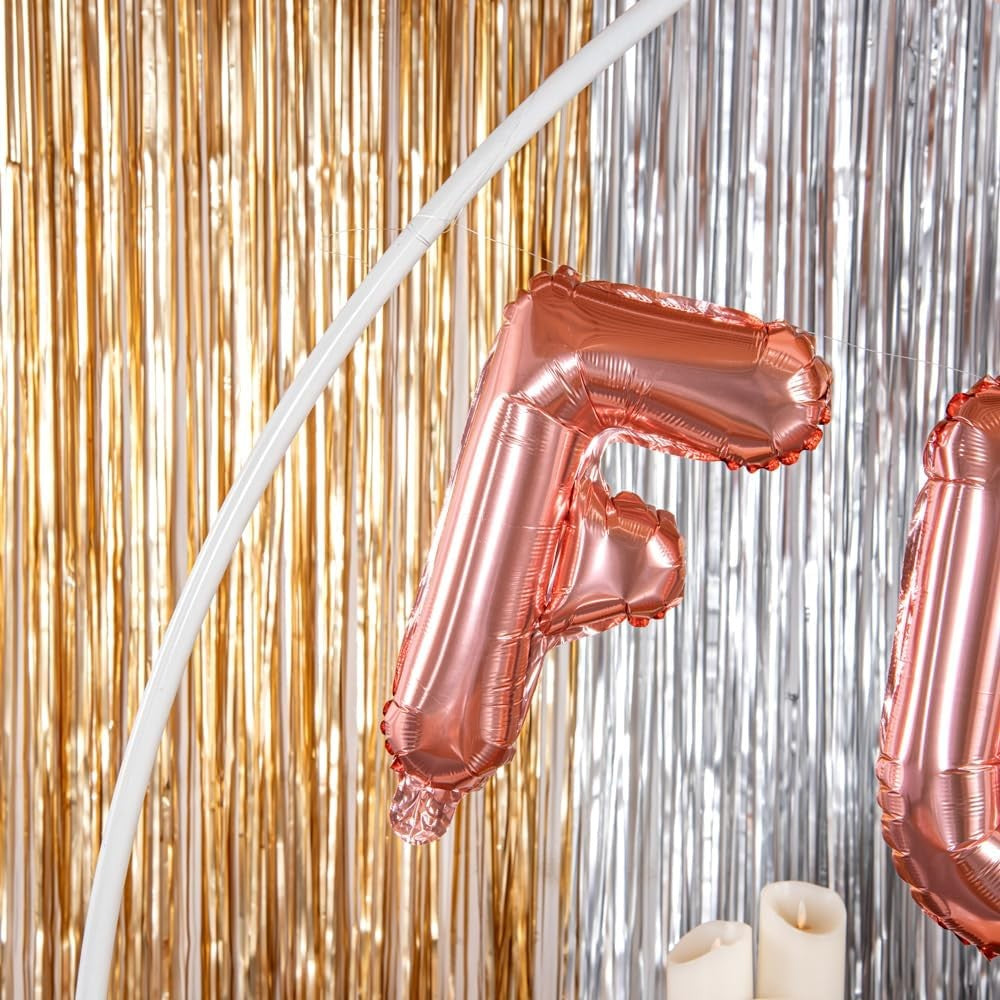 Balon Folie Metalizata Litera F, Decoratiune Aniversara cu Umflare Heliu sau Aer, Aluminiu, Include Pai, 40 cm, Rose Gold