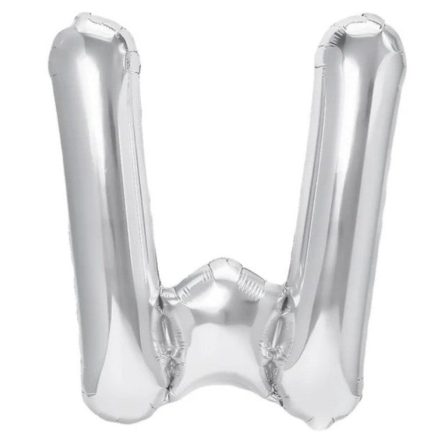 Balon Folie Metalizata Litera W, Decoratiune Petrecere Aniversara, Compatibil Heliu sau Aer, Include Pai de Umflare, Argintiu, 40 cm