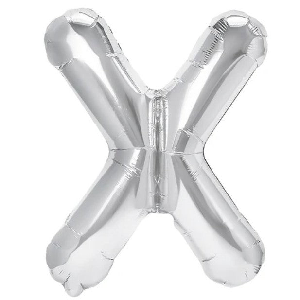 Balon Folie Metalizata Litera X, Figurina Aniversara Petrecere, Umflare Heliu sau Aer, Include Pai, Argintiu, 40 cm