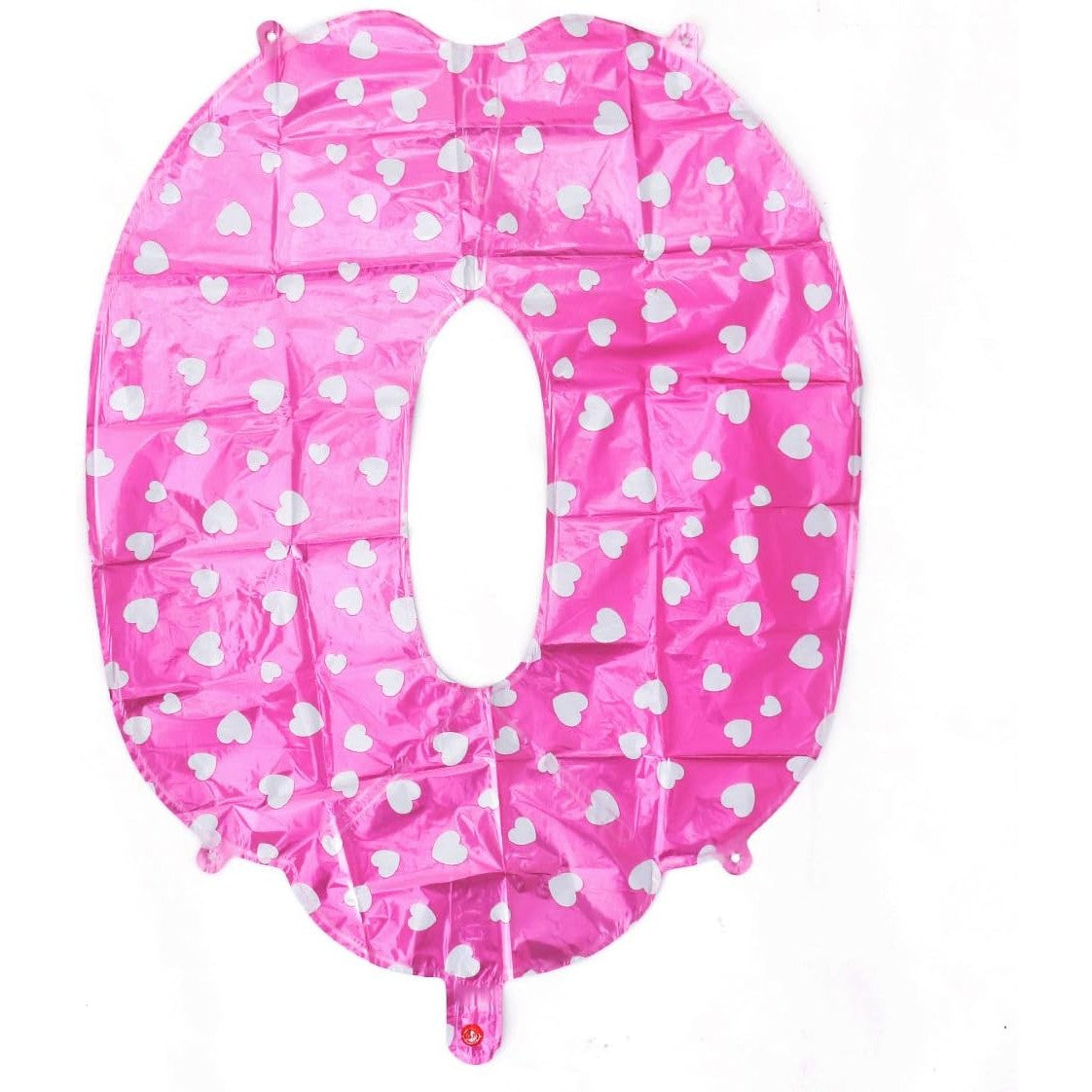 Balon din Folie Metalizata Cifra 0, Figurina Aniversara cu Imprimeu Inimi, Umflare Aer sau Heliu, Roz, 80 cm, 1 Bucata