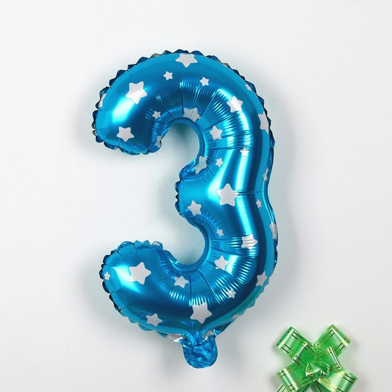 Balon Aniversar Cifra 3, Figurina din Folie Metalizata cu Imprimeu Stele, Umflare Aer sau Heliu, 80 cm, Albastru