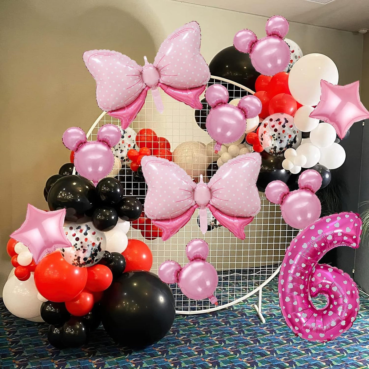 Balon Din Folie Metalizata In Forma De Cifra 6, Imprimeu Inimi, Figurina Aniversara Umflare Aer Sau Heliu, Include Pai, Roz, 80 cm