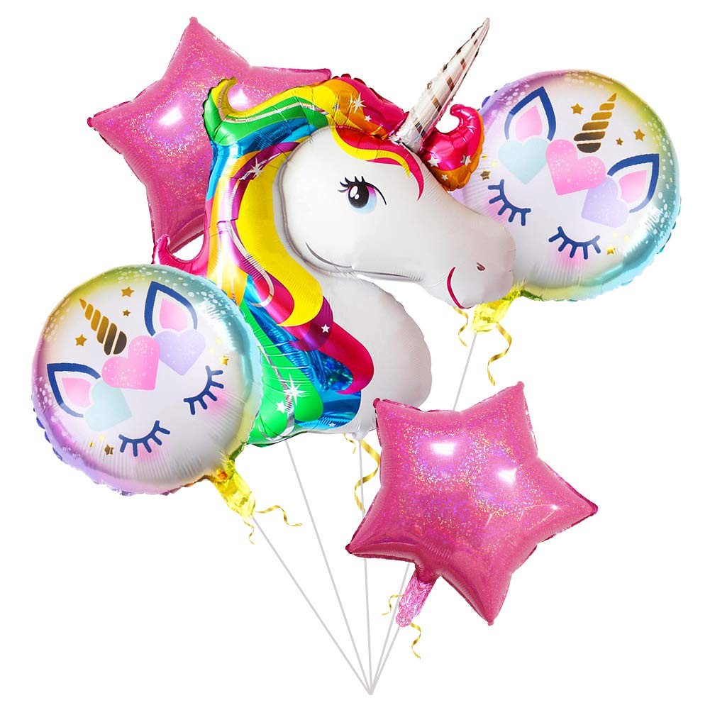 Balon din Folie Metalizata Happy Birthday, Model Unicorn Rotund, Tematica Aniversare, Umflare Aer sau Heliu, Pai Inclus, 45 cm, Multicolor