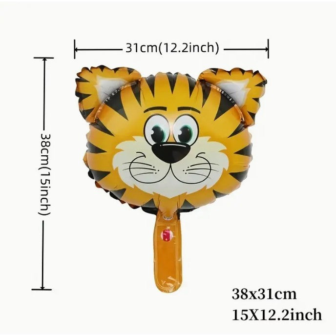 Balon din Folie Metalizata, Mini Figurina Animal Model Tigru, Tematica Party si Aniversare, Compatibil Aer sau Heliu, Include Pai Umflare, Multicolor, 38x31 cm