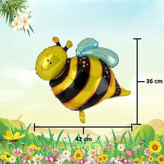 Balon Folie Metalizată Mini Figurină, Model Albinuță Veselă pentru Petreceri, Umflare Aer sau Heliu, Set cu Pai Inclus, Multicolor, 36x42 cm