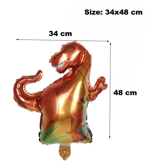 Balon din Folie Metalizata, Mini Figurina Dinozaur Model T-Rex, Tematica Aniversare, Umflare cu Aer sau Heliu, Include Pai, Multicolor, 48x34 cm