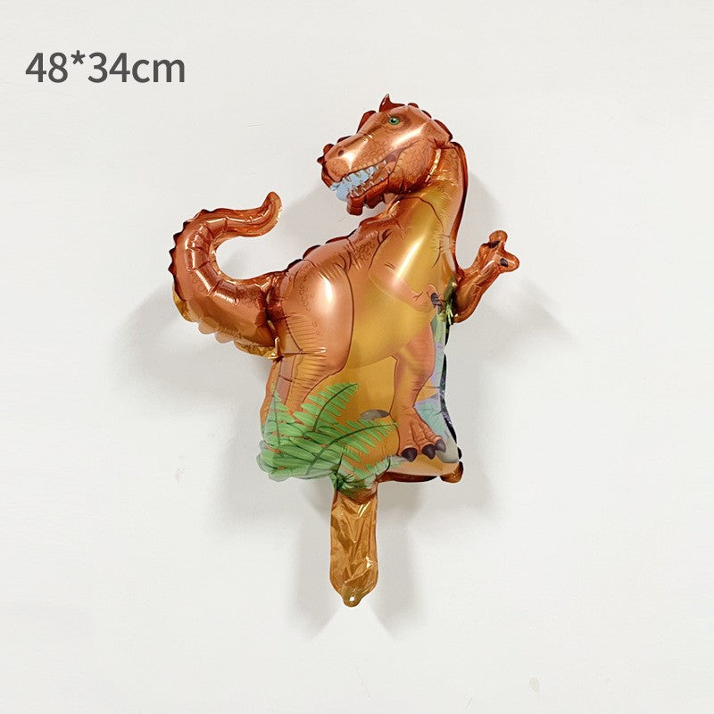 Balon din Folie Metalizata, Mini Figurina Dinozaur Model T-Rex, Tematica Aniversare, Umflare cu Aer sau Heliu, Include Pai, Multicolor, 48x34 cm