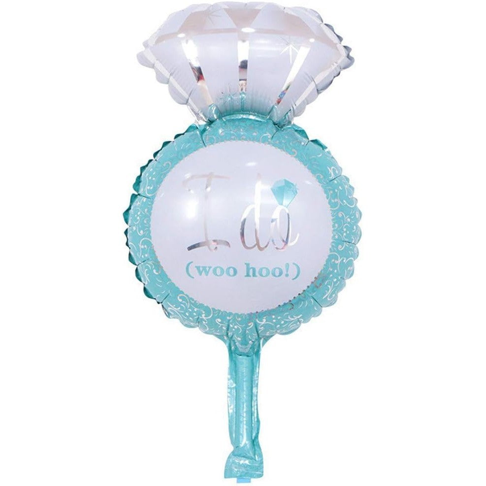 Balon Folie Metalizata Inel de Logodna, Figurina Mini pentru Nunta si Cerere in Casatorie, Umflare Aer sau Heliu, Include Pai, 46x23 cm, Albastru