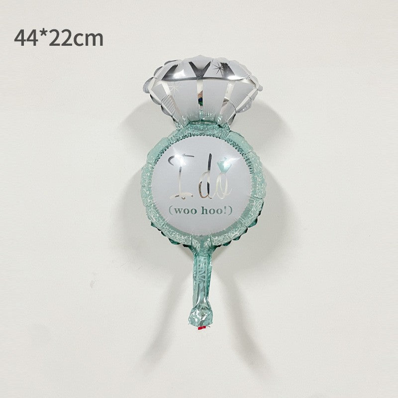 Balon Folie Metalizata Inel de Logodna, Figurina Mini pentru Nunta si Cerere in Casatorie, Umflare Aer sau Heliu, Include Pai, 46x23 cm, Albastru