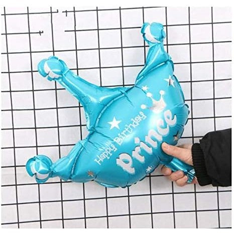 Balon din Folie Metalizata, Model Coroana de Print, Mini Figurina Aniversara, Umflare Aer sau Heliu, Folie Aluminiu, 42x38 cm, Albastru