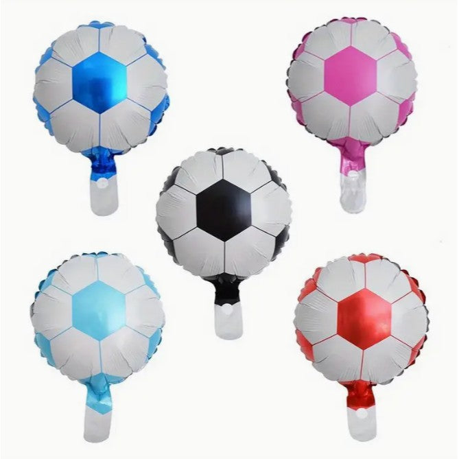 Balon din Folie Metalizata, Model Minge de Fotbal, Mini Figurina pentru Petrecere Tematica Aniversara, Umflare cu Aer sau Heliu, include Pai, 30x24 cm, Alb-Negru