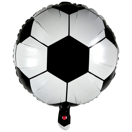 Balon din Folie Metalizata, Model Minge de Fotbal, Mini Figurina pentru Petrecere Tematica Aniversara, Umflare cu Aer sau Heliu, include Pai, 30x24 cm, Alb-Negru