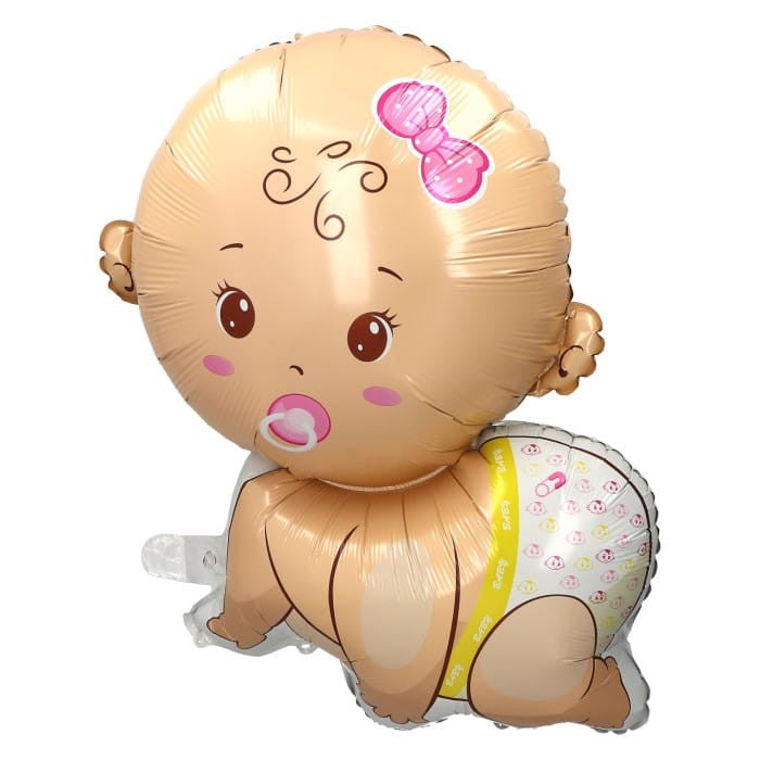 Balon din Folie Metalizata, Figurina Bebelus Fetita, Decoratiuni Gender Reveal si Baby Shower, Set cu Pai Inclus, Umflare Aer sau Heliu, Multicolor, 45x25 cm