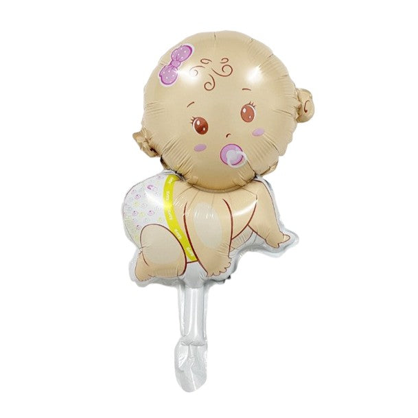 Balon din Folie Metalizata, Figurina Bebelus Fetita, Decoratiuni Gender Reveal si Baby Shower, Set cu Pai Inclus, Umflare Aer sau Heliu, Multicolor, 45x25 cm