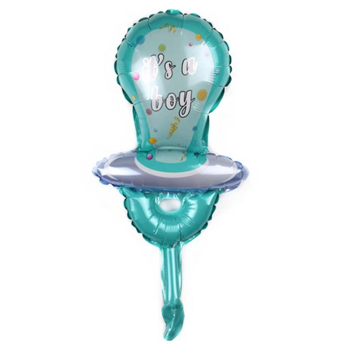 Balon din Folie Metalizata, Figurina Mini Model Suzeta, Tematica Gender Reveal si Botez, Compatibil Aer sau Heliu, include Pai Umflare, 23x50 cm, Albastru
