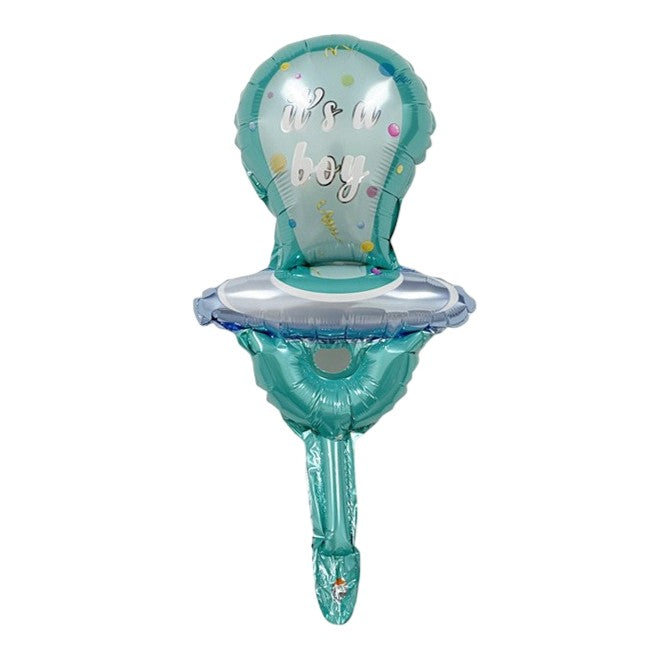 Balon din Folie Metalizata, Figurina Mini Model Suzeta, Tematica Gender Reveal si Botez, Compatibil Aer sau Heliu, include Pai Umflare, 23x50 cm, Albastru