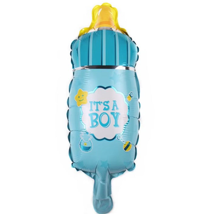 Balon din Folie Metalizata, Mini Figurina Biberon It's a Boy, Decor Petrecere Gender Reveal si Baby Shower, Umflare Aer sau Heliu, include Pai, 44x20 cm, Albastru