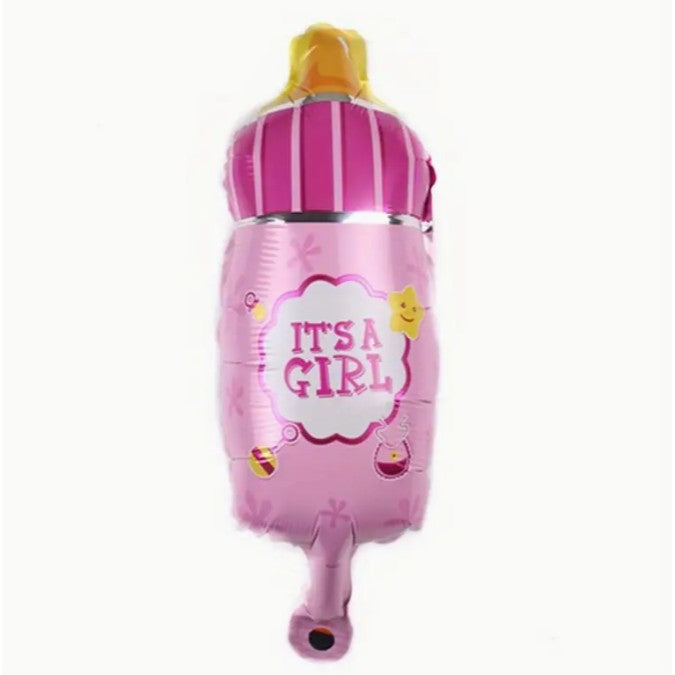 Balon din Folie Metalizata, Mini Figurina Biberon It's a Girl, Decoratiune Gender Reveal si Baby Shower, Umflare Aer sau Heliu, Roz, 44x20 cm