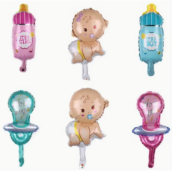 Balon din Folie Metalizata, Mini Figurina Biberon It's a Girl, Decoratiune Gender Reveal si Baby Shower, Umflare Aer sau Heliu, Roz, 44x20 cm
