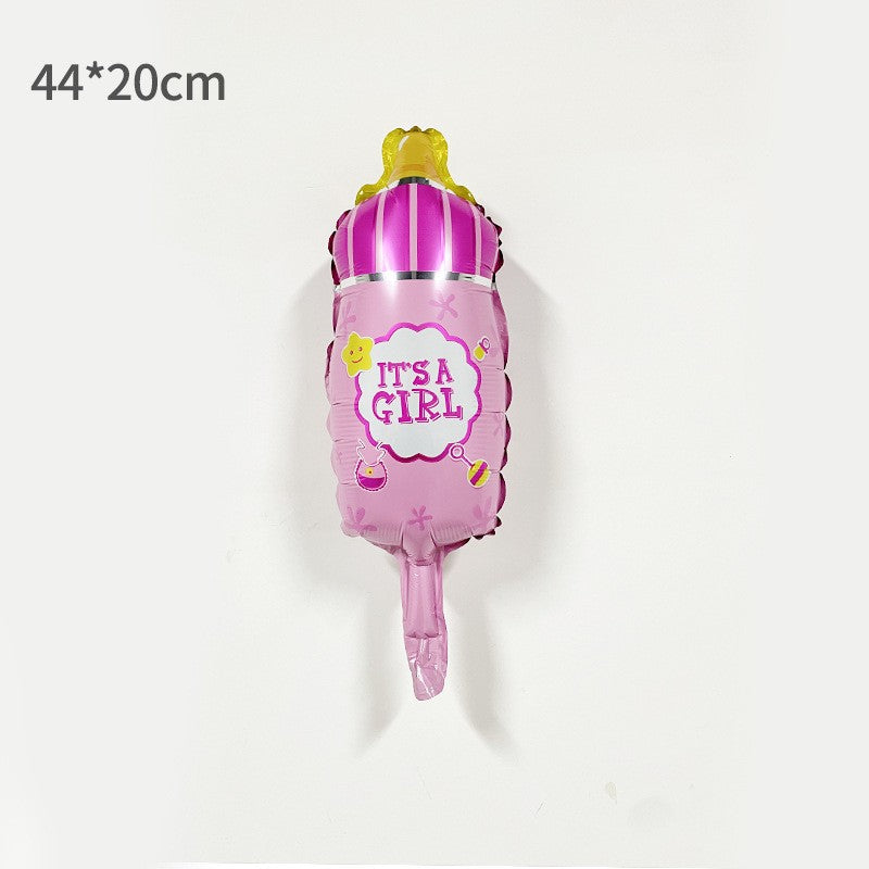 Balon din Folie Metalizata, Mini Figurina Biberon It's a Girl, Decoratiune Gender Reveal si Baby Shower, Umflare Aer sau Heliu, Roz, 44x20 cm