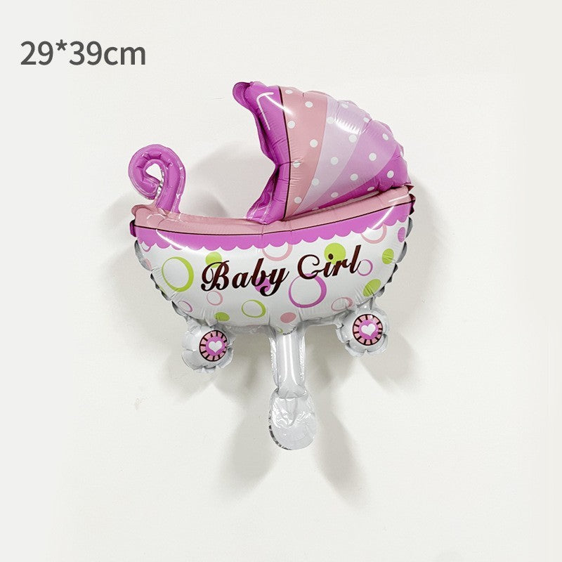 Balon Folie Metalizata Mini Figurina, Model Carucior Bebelus, Tematica Gender Reveal si Baby Shower, Umflare Aer sau Heliu, Roz, 39x29 cm