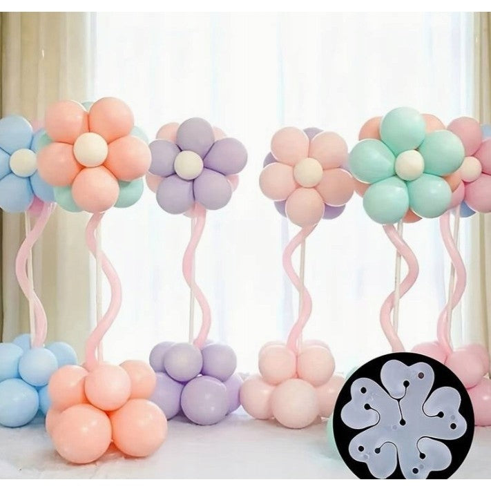 Suport Baloane Model Floare, Clema pentru Aranjamente Decorative, Plastic Rezistent, Capacitate 6 Baloane, Alb, 6x6 cm, 1 Bucata
