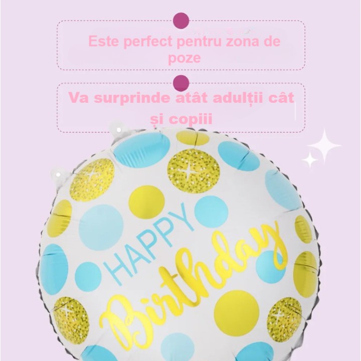 Balon Aniversar din Folie Metalizata, Model Cifra 5 cu Mesaj Happy Birthday, Figurina Decorativa Petrecere, Umflare Aer sau Heliu, 45 cm, Multicolor