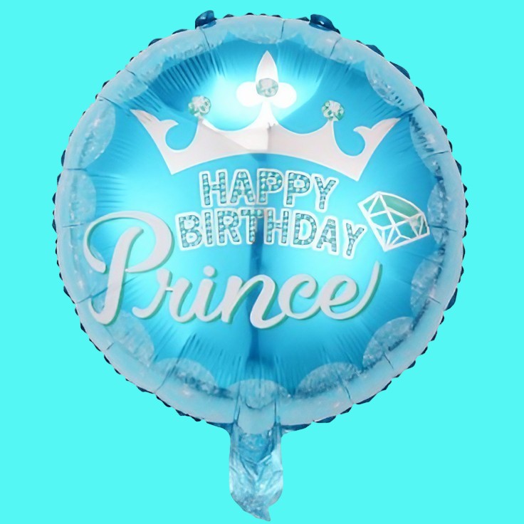 Balon Aniversar din Folie Metalizata, Model Prince Happy Birthday, Figurine Tematica Aniversare, Umflare Aer sau Heliu, include Pai, 45 cm, Multicolor