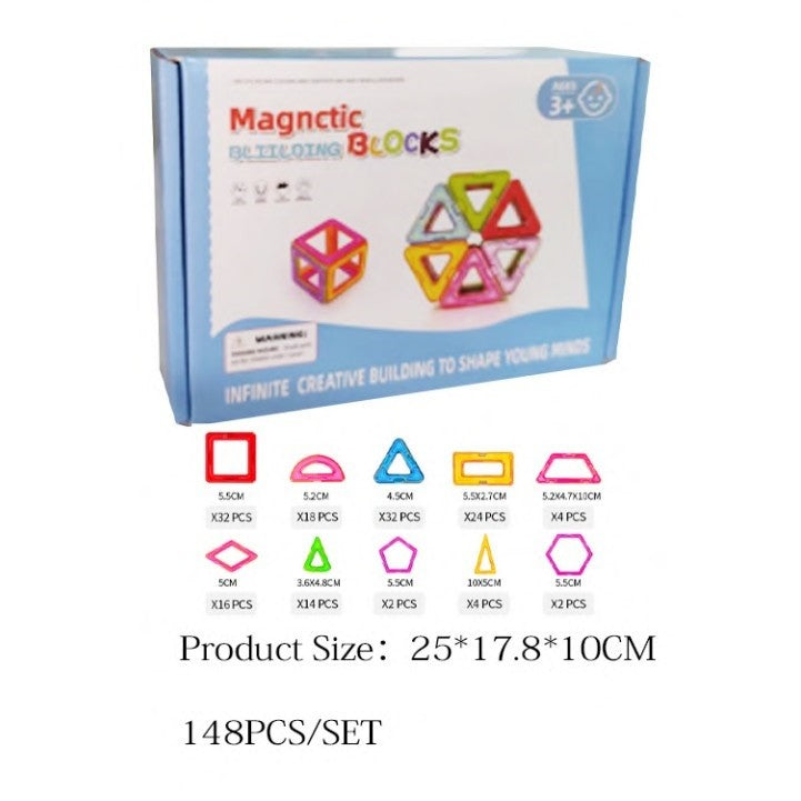 Set de Constructie Magnetic pentru Copii, Joc Educativ cu Forme Geometrice 3D, Material ABS Non-Toxic, 148 Piese, Varsta 3 Ani+, Multicolor, 25 x 17.8 x 10 cm