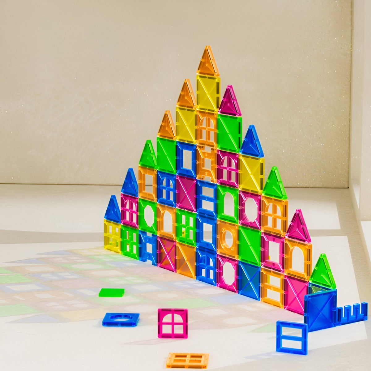 Set de Constructie Magnetic, Joc Educational Magnetic Tiles si Puzzle 3D, Forme Geometrice pentru Stimularea Creativitatii, Material ABS Non-Toxic, 32 Piese, 5.5 cm, Multicolor