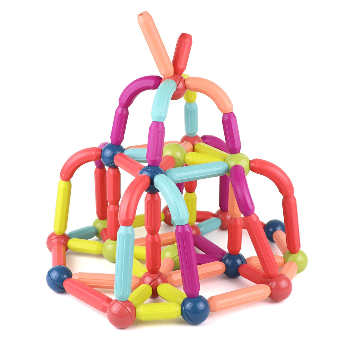 Set Constructie Magnetica 100 Piese, Joc Educativ cu Bastonase si Bile Magnetice, Puzzle 3D STEM pentru Dezvoltarea Creativitatii, Material ABS Non-Toxic, Multicolor