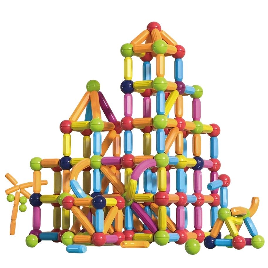 Set Constructie Magnetica 100 Piese, Joc Educativ cu Bastonase si Bile Magnetice, Puzzle 3D STEM pentru Dezvoltarea Creativitatii, Material ABS Non-Toxic, Multicolor