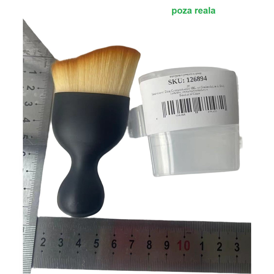 Pensula Multifunctionala pentru Machiaj si Curatare Auto, Perii Moi Sintetici si Capac Protectie, Maner PP, Negru