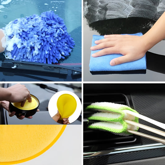 Set Curatare Auto Interior si Exterior, 17 Accesorii cu Capete Perie pentru Bormasina, Pensule Detailing, Microfibra si Bureti, Multicolor, 17 Piese